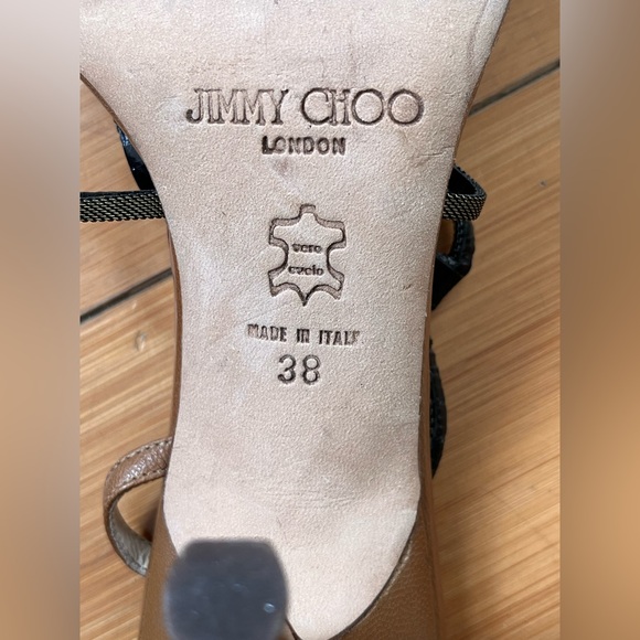 Jimmy Choo Brown Leather Crystal Embellished Slide Ankle Strap Sandals Size 38 - Picture 9 of 11